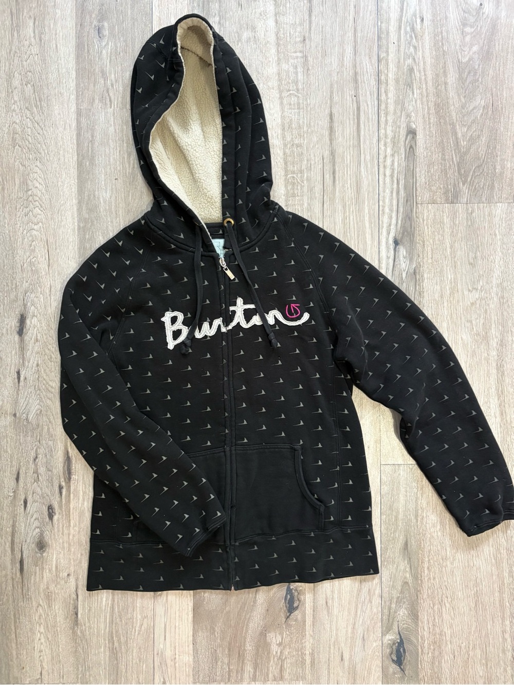 Y2K Burton zip up sherpa-lined hoodie with pink logo